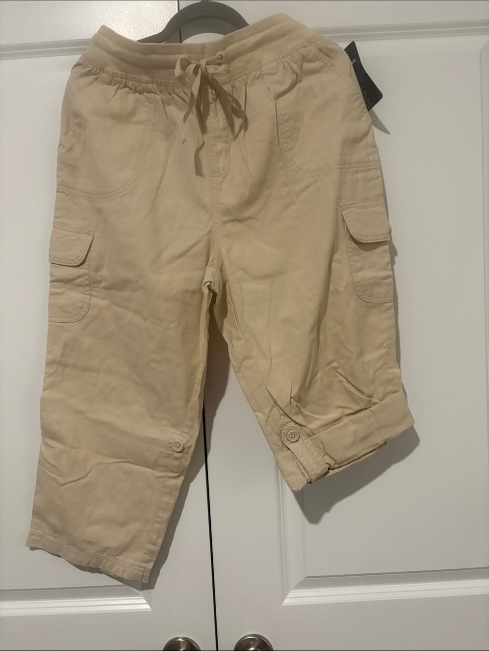 Woman within Cargo Capri Pants - Cream Drawstring Waist